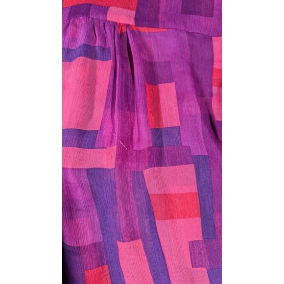 alice + olivia Women Top Size 4 Geo Block Neck Tie Tab Sleeve Semi Sheer Button - Picture 7 of 15